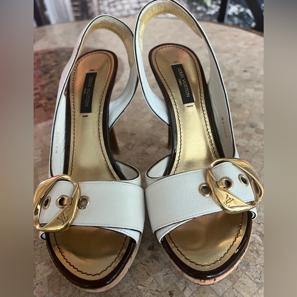 Louis Vuitton Shoes - Louis vuttion leather white open toe high heels